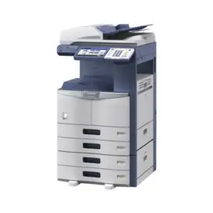 Toshiba e-studio 306 black and white multi-function copier has indirect electrostatic photographic copier machine method, copy/ print/ scan resolution 600dpi, copy/ print speed 30 PPM, max paper capacity 1200-sheets, max/ min paper size A3/ A5-R, 1GB RAM, 80GB HDD and standard duplex.