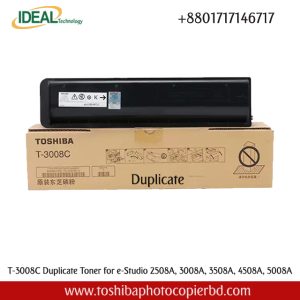 Buy Toshiba Original T-3008C Black Toner Cartridge Price in Bangladesh Toshiba T-3008C Black Original & Genuine Toner Cartridge Supplies are specifically designed for the following Models: Toshiba e-Studio 2508A, Toshiba e-Studio 3008A, Toshiba e-Studio 3508A, Toshiba e-Studio 4508A & Toshiba e-Studio 5008A Photocopier Machines. It has 700gm weight and maximum yield ±40000 pages @ 5% average coverage & which Get a great value for everyday business Coping / Printing.