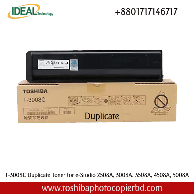 Buy Toshiba Original T-3008C Black Toner Cartridge Price in Bangladesh Toshiba T-3008C Black Original & Genuine Toner Cartridge Supplies are specifically designed for the following Models: Toshiba e-Studio 2508A, Toshiba e-Studio 3008A, Toshiba e-Studio 3508A, Toshiba e-Studio 4508A & Toshiba e-Studio 5008A Photocopier Machines. It has 700gm weight and maximum yield ±40000 pages @ 5% average coverage & which Get a great value for everyday business Coping / Printing.