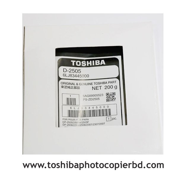 Toshiba D-2505 is a black developer ink for e-studio 2006; 2303A; 2303AM; 2803A; 2523A; 2523AD; 2323AM; 2007; 2306; 2505F; 2505H; 2507; 2802AF; 2802AM; 2809A, 2829A, 2323AMW, 2323AMS and 2823AMW Photocopiers. It aids in better printing and reduces the cost of copying for your copier. The dimensions of D-2505 black developer ink are 9.4 x 5.7 x 0.9 inches and the net weight is 200g. The Toshiba D-2505 developer has no warranty.