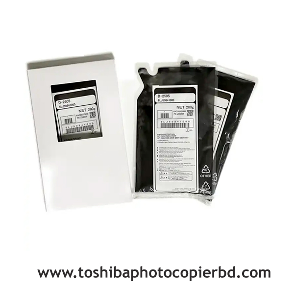 Toshiba D-2505 is a black developer ink for e-studio 2006; 2303A; 2303AM; 2803A; 2523A; 2523AD; 2323AM; 2007; 2306; 2505F; 2505H; 2507; 2802AF; 2802AM; 2809A, 2829A, 2323AMW, 2323AMS and 2823AMW Photocopiers. It aids in better printing and reduces the cost of copying for your copier. The dimensions of D-2505 black developer ink are 9.4 x 5.7 x 0.9 inches and the net weight is 200g. The Toshiba D-2505 developer has no warranty.