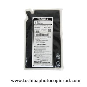 Toshiba D-2505 is a black developer ink for e-studio 2006; 2303A; 2303AM; 2803A; 2523A; 2523AD; 2323AM; 2007; 2306; 2505F; 2505H; 2507; 2802AF; 2802AM; 2809A, 2829A, 2323AMW, 2323AMS and 2823AMW Photocopiers. It aids in better printing and reduces the cost of copying for your copier. The dimensions of D-2505 black developer ink are 9.4 x 5.7 x 0.9 inches and the net weight is 200g. The Toshiba D-2505 developer has no warranty.