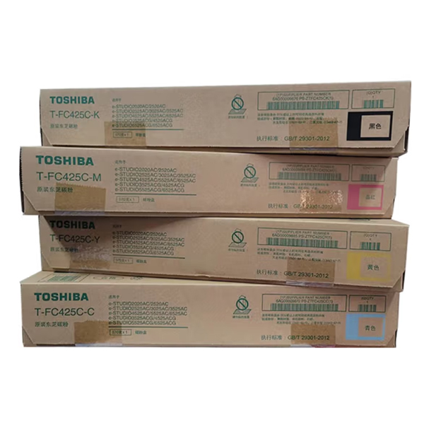 Brand: TOSHIBA Model: T-FC425C-CMYK (Four Color) Print Technology: Laser. Printing Yield (Approx): ± 35,000 Pages/Set. Colour Type: CMYK (Black, Cyan, Yellow, Magenta). Compatible: Toshiba e-Studio 2020AC, 2520AC, 3025AC.