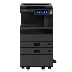 The Toshiba e-Studio 3025AC Basic Multifunction Colour Copier Machines has Copy / Print and Scan Function, 30 ppm A4, 16 ppm A3. copy / print speed, 1200 x 1200 1bit DPI resolution, paper Capacity (Tray 1: 550 pages + Tray 2: 550 pages + Bypass: 100 pages = 1200 Pages) 1200 Sheets & Max 5200 Sheets paper capacity, 115.000 Colour, 230.000 Monochrome. sheets monthly duty cycle, 6GB RAM, SSD 128GB, Optional HDD 320GB SED Drive, Scan to e-filing, USB, PC, SMB, FTP, Email, Twain, Files, Mobile Printing, Network Printing, Cloud Printing, Top Access, e-filing, Template & Standard Scan OCR. The e-STUDIO3025AC series is packed with industry-leading Technology and innovations designed to help workgroups connect, integrate and simplify all within a compact footprint. Toshiba’s state-of-the-art multifunction A3 colour systems, with impressive features for outstanding document output at speeds of up to 30 ppm. The tablet-style user interface not only makes the systems intuitive to use, it can also be customised according to business requirements. There are Including this is e-Studio 2020AC Basic Machine + Top Cover + Highdesk and Others Optional Items has RADF, large-capacity 300-sheet Dual Scan Document Feeder - DSDF, Extra Drower, Finisher, LCF etc not Including this Price.