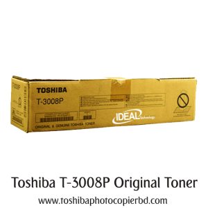 Buy Toshiba Original T-3008P Black Toner Cartridge Price in Bangladesh Toshiba T-3008P Black Original & Genuine Toner Cartridge Supplies are specifically designed for the following Models: Toshiba e-Studio 2508A/3008A/3508A/4508A/5008A Photocopier Machines. It has 700gm weight and maximum yield ± 40000 pages @ 5% average coverage & which Gets a great value for everyday business Coping / Printing.