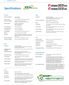 Toshiba e-Studio 2021AC Color Multifunction Printer – Specifications Overview