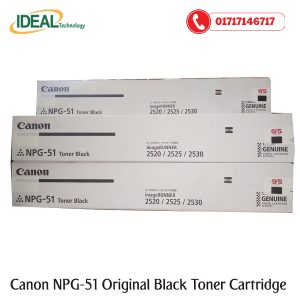 Canon NPG-51 Toner for Canon Photocopier (Black) The Canon NPG-51 Black Toner is made for Canon Photocopiers. This toner is supported by the Canon IR2520i, IR2525i Photocopiers. You will be able to print or copy out a total of 14,600 pages. The dimension of the package is 440 x 76 x 76 mm with a weight of 950 grams.