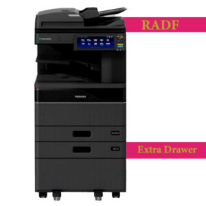 Brand: TOSHIBA Model: e-Studio 2021AC + RADF Colour Auto Duplex MFPs. Function: Copy, Print, Scan. Speed: 20 ppm A4, 12 ppm A3. RAM: 4GB, Storage: SSD 128GB. Display: 10.1" Colour WSVGA Touch Screen Paper Capacity: Standard 1 x 250 + 100 Sheets Print & Scanner: Built in Print & Color Scan Facilities
